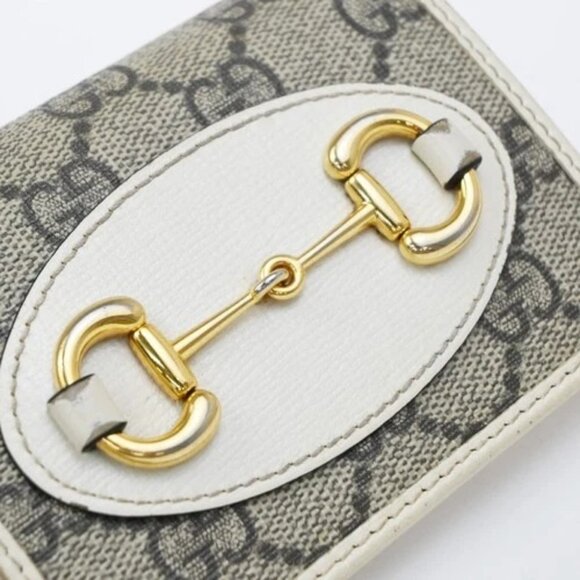 GUCCI GG Pattern Horsebit Bifold Wallet Supreme Leather Beige White GHW 02EG213 - Picture 8 of 14